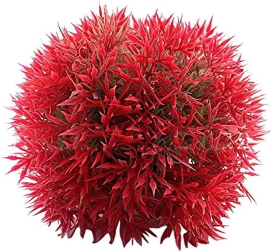 Aquarium Décor Red Artificial Flowers, Fake Pine Plants with Base Grass, Fish Tank Ornament, Plastic Aquatic Landscape Decor