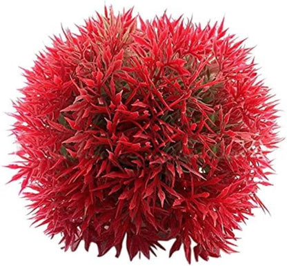 Aquarium Décor Red Artificial Flowers, Fake Pine Plants with Base Grass, Fish Tank Ornament, Plastic Aquatic Landscape Decor