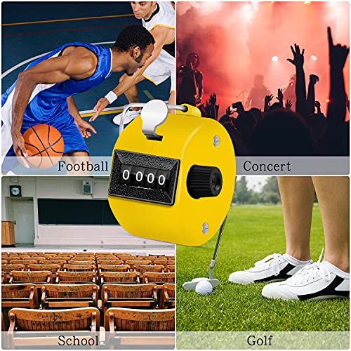Eliamo 12 Pcs Hand Tally Counter 4-Digit Lap Counter Clicker, Manual Mechanical Handheld Pitch Click Counter with Finger Ring for School Golf & Knitting Row Croche - color: Yellow