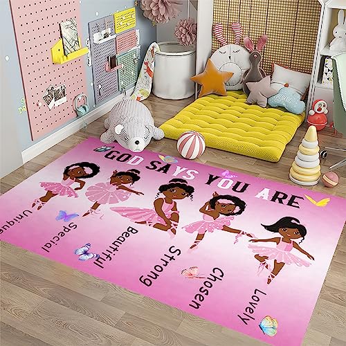African Black Girl Area Rugs for Bedroom God Says You are Pink Girls Floor Rug for Living Room Ballerina Princess Carpets for Entrance Religious Room Decor Gift, 70" x 55" (4.6 x 6 Feet) - color: G6-bgq, size: 4.5' x 6' (Rectangular)
