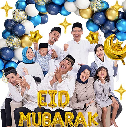 Balloon Arch Kit, 105 Pcs Blue and Gold Ramadan Mubarak Decorations - Eid Party Supplies for Home, Garden, Indoor and Outdoor Decorations