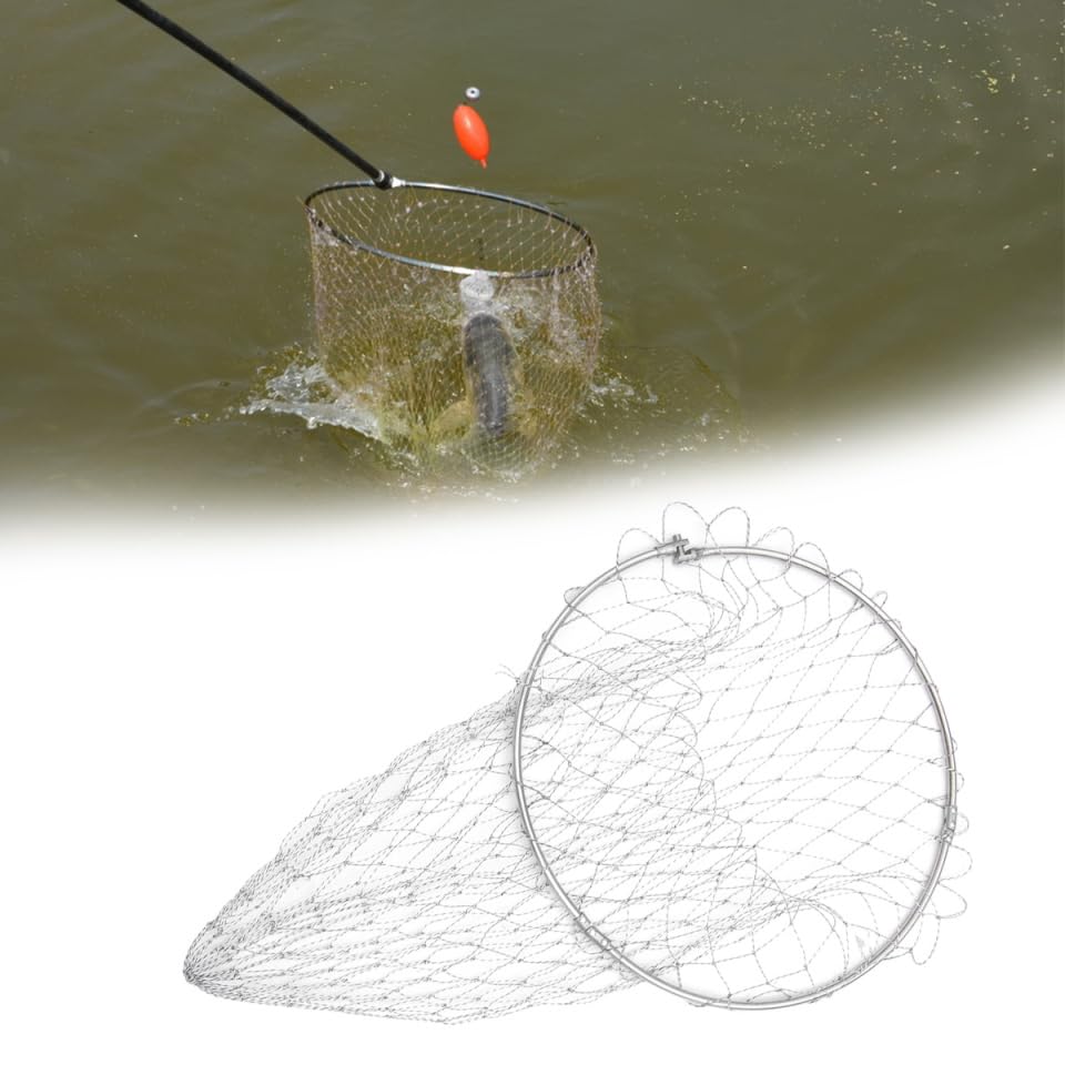 Abaodam Fish Net Bag Accessories Mesh Collapsible Fishing Net Replacement Fishing Net Pole Foldable Fishing Trap - color: Silver