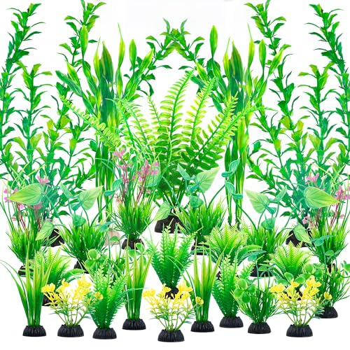 Ameliade Aquarium Artificial Plastic Plants Large Fish Tank Decor, 26PCS | Green Aquarium Decorations, Soft Goldfish Betta Big Tank Accessories, Fish Bowl Tall Ornaments