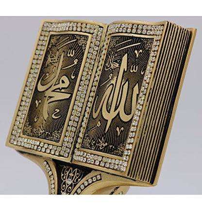 Quran Open Book Allah Muhammad - Home Decor Showpiece Gift 6.25 x 4.5in (Gold)