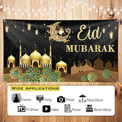Eid Mubarak Decorations, 78 x 43INCH Large Fabric Muslim Ramadan Kareem Backdrop Banner Ramadan Mubarak Sign Photo Booth Backdrop Background for Muslim Ramadan Party Supplies