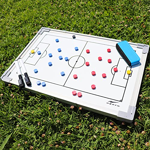 AGORA 18"x12" Two Sided, Dry-Erase Magnetic Soccer Coach Whiteboard - Includes 27 Magnets, 2 Dry Erase Markers, and 1 Large Eraser