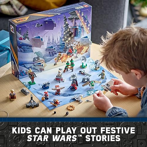 LEGO 스타워즈 2023 재림절 달력 75366 크리스마스 홀리데이 카운트다운 선물 아이디어, 9개의 스타워즈 캐릭터와 15개의 미니 빌딩 장난감, 새로운 경험과 데일리 수집용 서프라이즈를 발견하세요