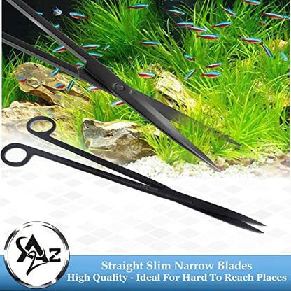 A2Z-Aquascaping Maintenance Tools Accessories,Anti-Rust Stainless Steel Tweezers Scissors Spatula for Aquarium Tank Clean, Fish Tank, Bonsai, Algae Scrapers (12" Scissors - Straight - Black) - size: 12" Scissors - Straight - Black