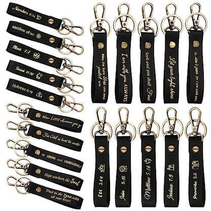 20 Pcs Christian Key Chain Leather Religious Keychain Inspirational Bible Key Chains Verse Quote Keychains Easter Day Gift - color: Black Gold