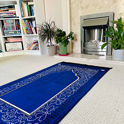 Mihrab Patterned Original Luxury Velvet Prayer Mat/Rug- 750g Weight | Made in Turkey (Navy Blue) - color: Navy Blue