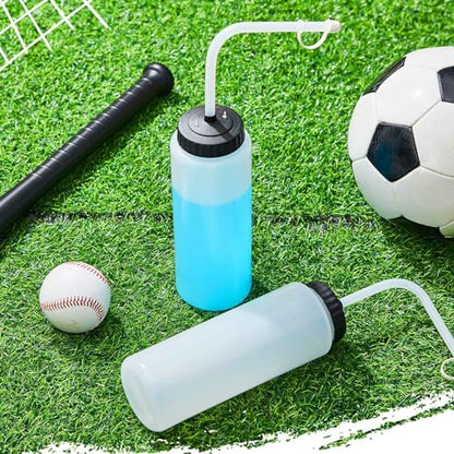 Domensi 2 Pack Large 1l Sports Water Bottle, 12.4" H x 5" W Translucent Easy Squeeze Plastic with Straw, Designed for Use with Football Lacrosse Hockey Helmets(Translucent,No Printed) - color: Translucent, style: No Printed