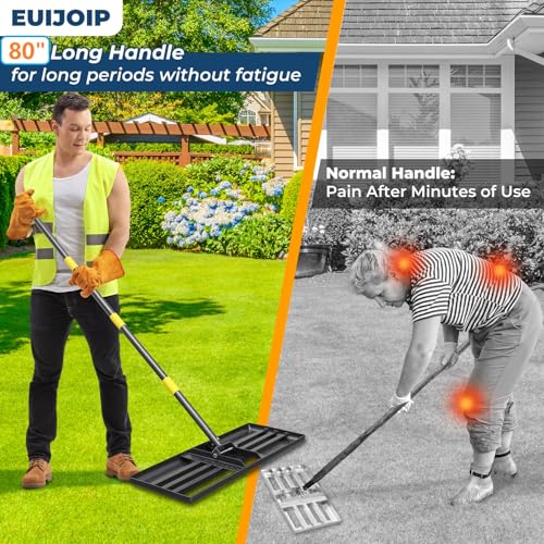 Professional Lawn Leveling Rake 30x10in - Heavy Duty Leveling Tool with 80" Adjustable Stainless Steel Handle | Golf Field Sand Spreader, Football Pitch Grass Leveler | Rustproof Turf Grading Rake - size: 30x10", 80"