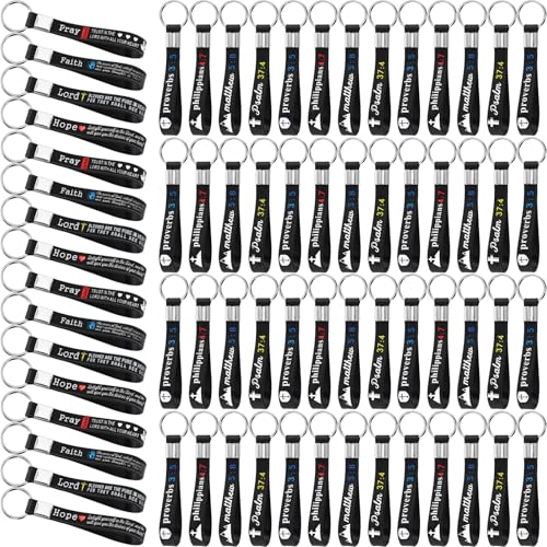 Sureio 24/48/100pcs God Father Christian Gifts Keychains Bulk with Bible Scripture Inspirational Keychains Church Vbs Gift - color: Dark Colors