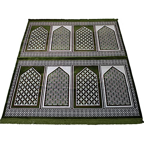 Modefa Turkish Islamic Prayer Rug - Large Gathering & Group Praying Carpet - Wide Plush Velvet Praying Mat - Multi Person Muslim Janamaz Sajada for Family - 8 Person (Green #2) - color: Green #2