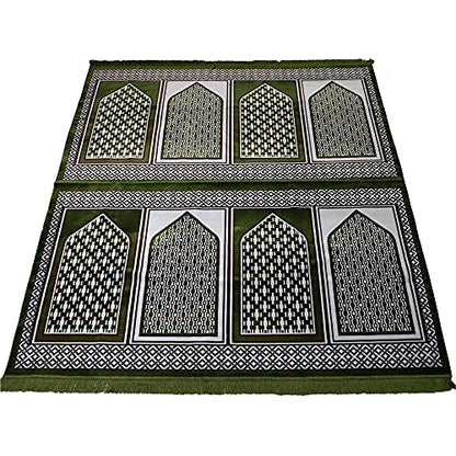 Modefa Turkish Islamic Prayer Rug - Large Gathering & Group Praying Carpet - Wide Plush Velvet Praying Mat - Multi Person Muslim Janamaz Sajada for Family - 8 Person (Green #2) - color: Green #2