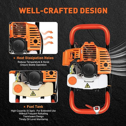 Auger Post Hole Digger, Gas Powered Earth Post Hole Digger Post Holes Earth Digger Petrol Drill Borer Bulb Planting Drill Fence Hole Maker Machine (52cc 2.54HP 1.9KW) - size: 52cc 2.54HP 1.9KW