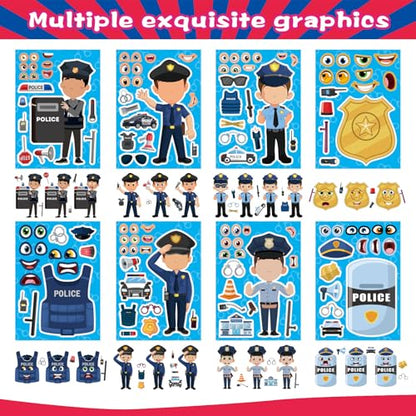 Make Your Own Policeman Stickers, Make-a-face Stickers, Educational Theme | 24 Sheets Goodie Bags Stuffers Gift for Kids, Birthday Party Favor School Classroom Teacher Reward - style: Policeman