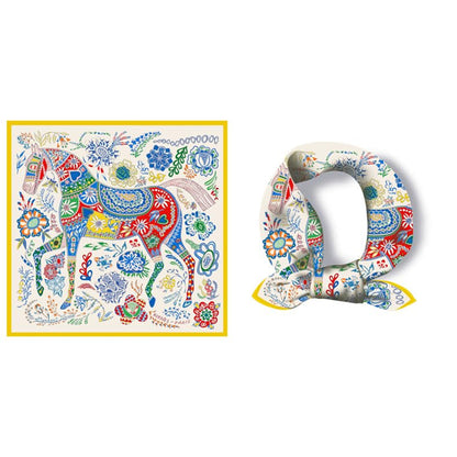 WaJuemy 여성용 넥 스카프 실키 53.3cm(21인치) 스퀘어 헤드 스카프 랩 헤어 반다나 스카프 패션 핸드백 액세서리 경량 - color: 06 옐로우 트림 말