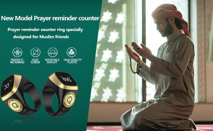 Smart Tasbih Zikr Ring, 20mm Muslim Digital Azan Alarm Clock, Tasbih Counter Smart Ring (Black) - color: Black