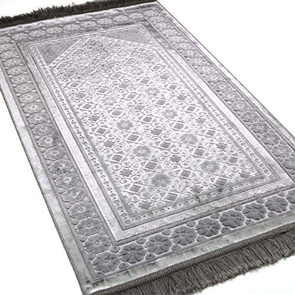 Modefa Velvet Prayer Rug - Soft Plush Turkish Janamaz Sajada Carpet for Men and Women - Plain Solid Prayer Mat Ramadan Eid Gift - with Prayer Beads - Luxury Floral Stamp (Silver Grey) - color: Silver Grey