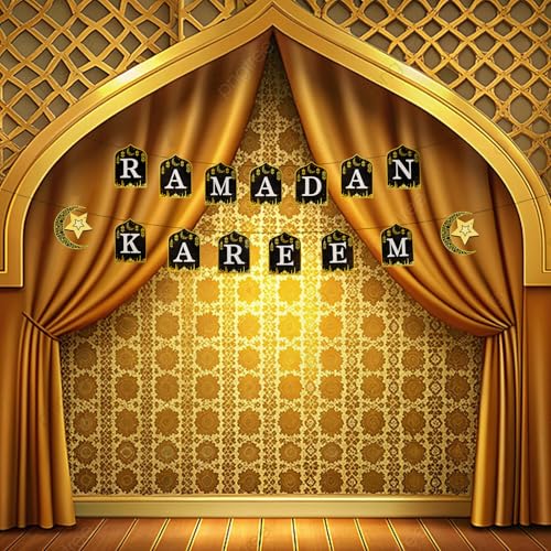 Ramadan Kareem Banner Eid Mubarak Hanging Decoration No DIY Needed,for Eid Al-Fitr Party Supplies, Home, Tree, Fireplace, and Wall Decor