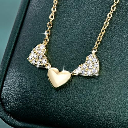 Moissanite 3-Heart Pendant Necklace for Women | 0.3CTTW D Color VVS1 Moissanite 14K Gold Plated Eternal Heart Pendant for Wife Mom Birthday Jewelry Gifts - color: Gold