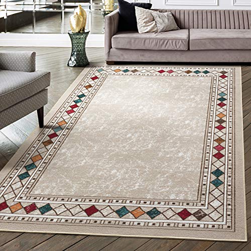 Antep Rugs Alfombras Modern Bordered 8x10 Non-Skid (Non-Slip) Low Profile Pile Rubber Backing Indoor Area Rugs (Beige, 7'10" x 10') - color: Beige, size: 7'10" x 10' (Rectangular)