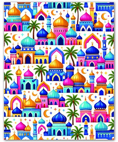ZUKIY Islamic Wall Art - Colorful Dome Pattern II - Muslim Wall Decor for Living Room - Islamic Home Decor - 8x10 Unframed Poster - color: Colorful Dome Pattern II