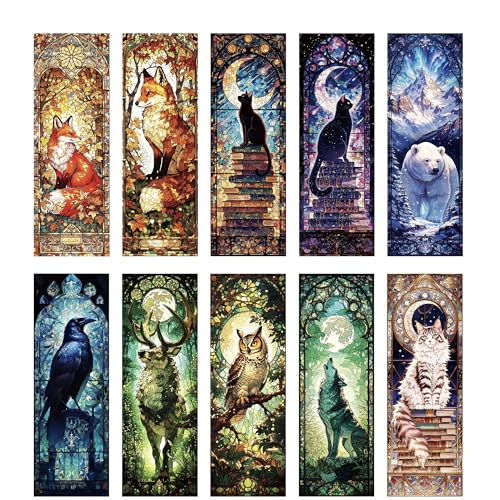 Cute Animals Bookmark Gifts - 10pcs Cats Stained Glass Bookmarks - style: Animals Fox
