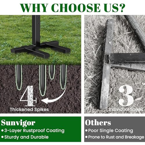 Sunvigor Garden Hose Holder, Heavy Duty Metal Hose Stand with 4 Spikes, Holds Up to 150FT Hose, No Drill Freestanding Hose Reel Alternative for Yard Lawn Outdoor - color: Black-vine Style