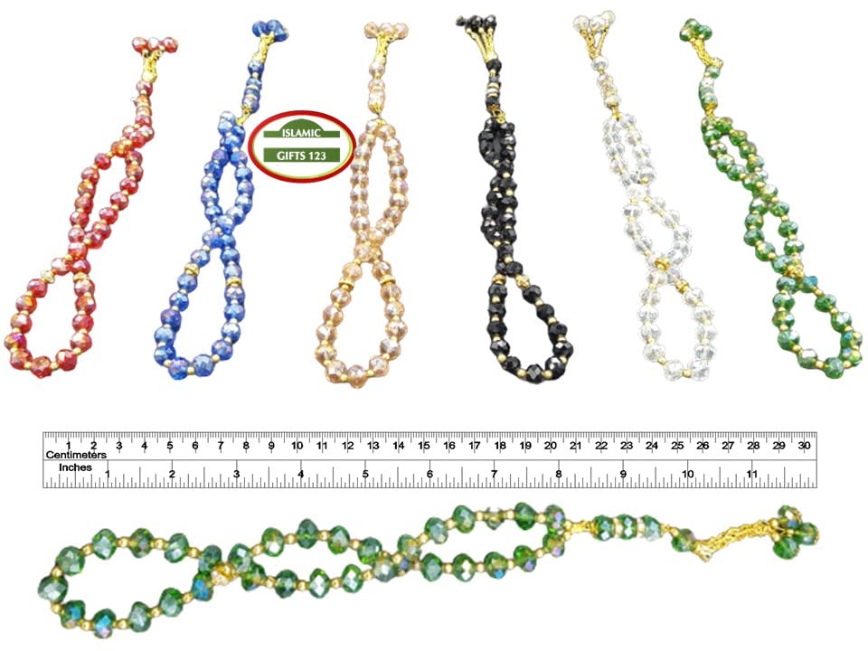 6 Pack Tasbih Prayer 33ct Worry Beads Misbaha Islamic Gift Ramadan Gift Eid Gift Allah Rosary Bulk Islamic Crystal Prayer Beads(6)