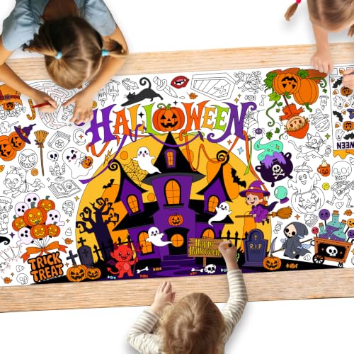 Halloween Activity Poster, 31.5 x 72 Inch Halloween Craft Paper Coloring Banner, Halloween Tablecloth for Kids, Halloween Decorations for School Party, Classroom Activities and Special Events - color: Halloween