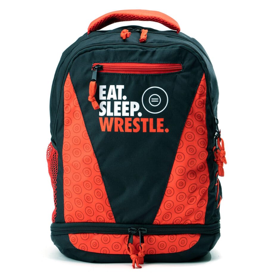 ChalkTalkSPORTS Wrestling Backpack for School - Eat Sleep Wrestle | Kids Wrestling Bookbag, 100% Polyester, 12" W x 15" H x 6" D, Laptop Pocket, Shoe Pocket, Padded Back, Adjustable Straps