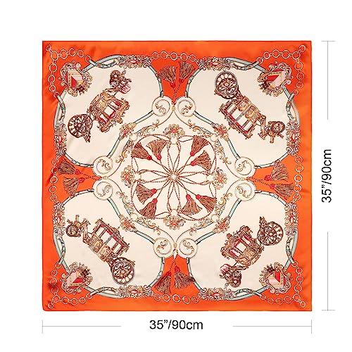 DRESHOW 35” Large Square Satin Head Scarf - 4Pcs Silk Accessories Classic Patterned Squares Beach Bandanas for Women - color: 4 Pcs Patterned: Pink, Orange, Blue, Navy Blue