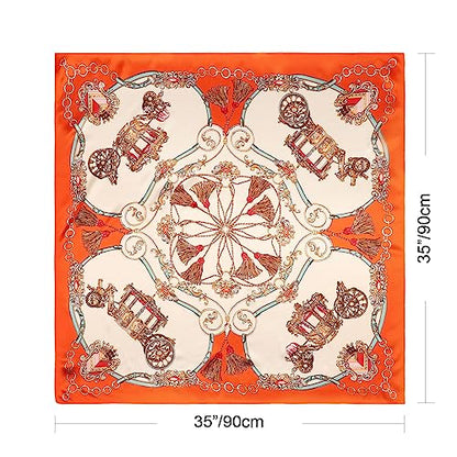 DRESHOW 35” Large Square Satin Head Scarf - 4Pcs Silk Accessories Classic Patterned Squares Beach Bandanas for Women - color: 4 Pcs Patterned: Pink, Orange, Blue, Navy Blue