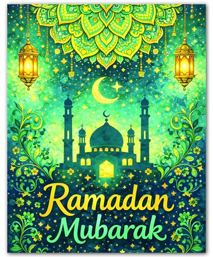 ZUKIY Islamic Wall Art - Green Lantern Mosque - Muslim Wall Decor for Living Room - Islamic Home Decor - 8x10 Unframed Poster - color: Green Lantern Mosque