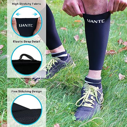 Shin Guards - Soccer Shin Guards with Cushion Protection for Kids/Adults - color: Black,Sleeves 2 Pairs, size: Large