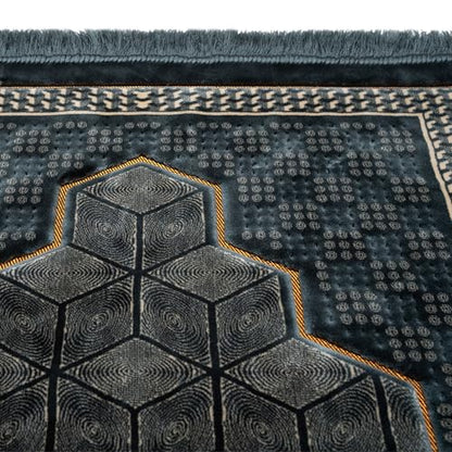Modefa Turkish Islamic Velvet Prayer Rug - Thick & Wide Soft Carpet for Men & Women - Double Plush Large Janamaz - Eid & Ramadan Gift - with Kufi, Beads & Car Hanger - Geometric Noor (Ice Blue) - color: Ice Blue