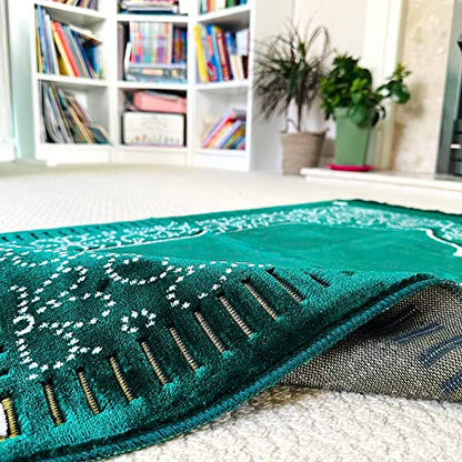 Mihrab Patterned Original Luxury Velvet Prayer Mat/Rug- 750g Weight | Made in Turkey (Parliament Green) - color: Parliament Green