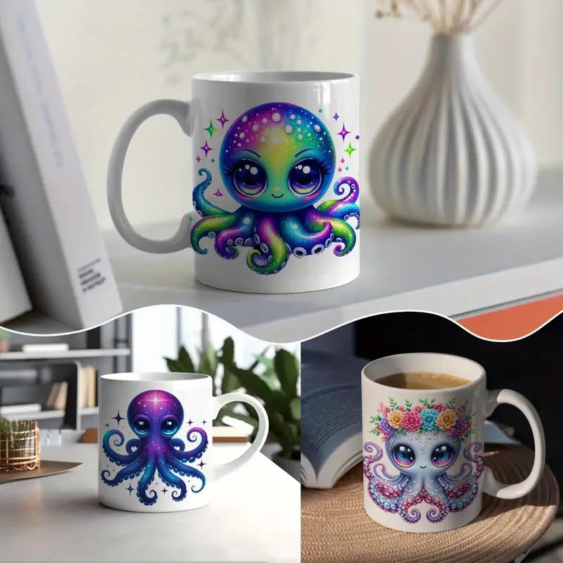 12pcs Ocean Octopus Fish UV DTF Cup Wraps Transfer Waterproof Sticker for Glass Cups Furniture Craft DIY Crafts，Rub on Transfer Stickers for DIY Water Bottle Laptop Decal Wood Car