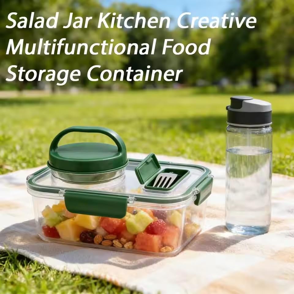 Portable Plastic Salad Case Container with Leak Proof Oats Container Reusable Keep It Fresh Vegetable Storage Box (Rectangle) - color: Rectangle