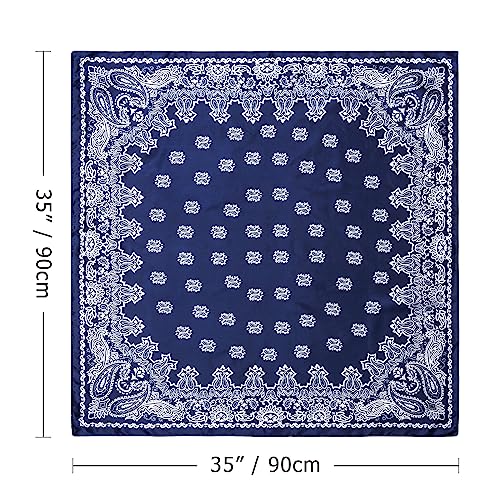 DRESHOW 35” Large Square Satin Head Scarf - 4Pcs Silk Accessories Classic Patterned Squares Beach Bandanas for Women - color: 4 Pcs: Black, White, Brown, Navy Blue