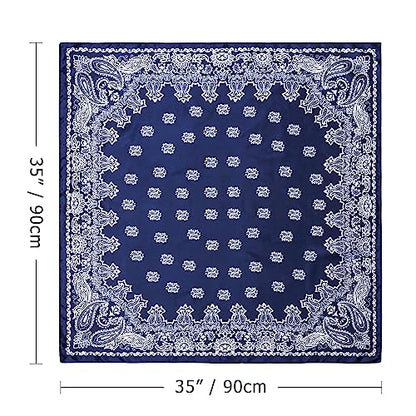 DRESHOW 35” Large Square Satin Head Scarf - 4Pcs Silk Accessories Classic Patterned Squares Beach Bandanas for Women - color: 4 Pcs: Black, White, Brown, Navy Blue