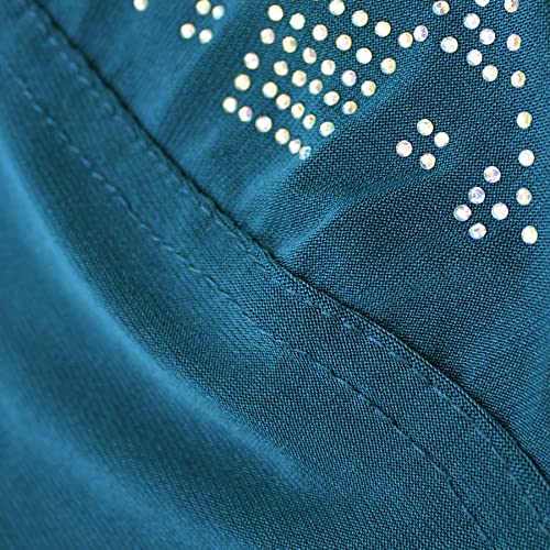 ZGMYC Women Shiny Rhinestones Muslim Hijab Elegant Long Turban Cap Head Wrap Scarf - color: Peacock Blue
