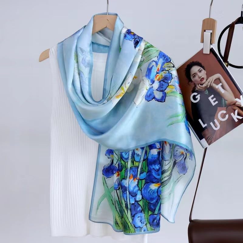 ANDANTINO 100% Silk Long Scarf-Women Large Oblong Shawls with Gift Packed - color: Oil Painting-irises