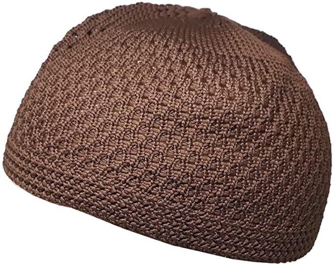 Set 2 Pieces Muslim Skull Cap Beanie AMN-341 Islam Prayer Crochet Takke Kufi Hat Eid Ramadan Gift - color: Green & Brown, size: Large