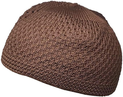 Set 2 Pieces Muslim Skull Cap Beanie AMN-341 Islam Prayer Crochet Takke Kufi Hat Eid Ramadan Gift - color: Green & Brown, size: Large