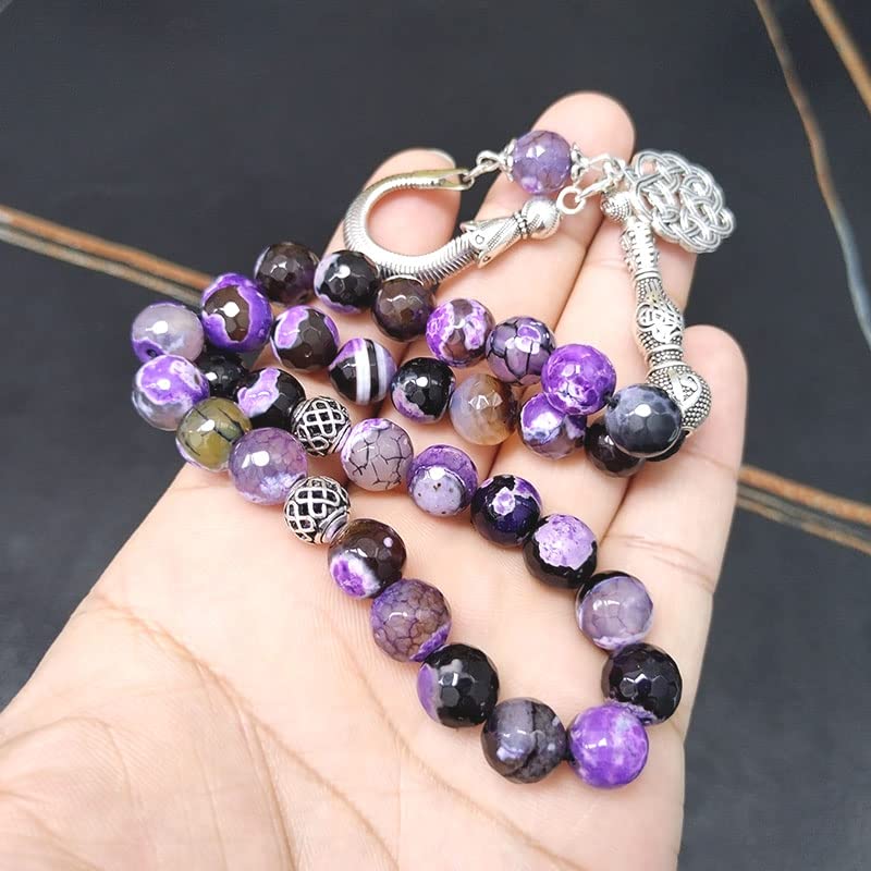 ALBASHAN Prayer Beads Purple Agate Tasbih Rosary Muslim Turkish Accessories Hand 10mm 33 45 51 66 99 100 Beads Bracelet Arabian - size: 10mmx100beads