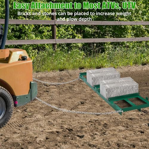 Garvee 6 FT Drag Harrow Driveway Grader, Tow Behind Lawn and Power Rake with 6 FT Chain, Lawn Leveling for ATV, UTV, Tractor, Mower, Land Leveler for Gravel, Sand, Soil, Hay，Gravel Driveway Drag，Green | 6 Ft Chain, Lawn Leveling for ATV, UTV, Tractor, Mow