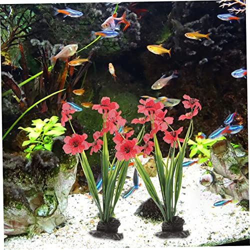 LALAFINA 2Pcs Decorative Fake Aquarium Plants with Stable Base Realistic Fish Tank Ornament Red for Desktop Aquarium Supply and Fish Hides
